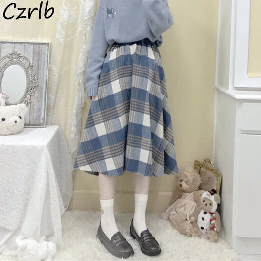 Skirts Women Plaid Spring Fall Japanese Style Sweet Girls High Waist Chic Retro Preppy Version All-match Clothes Cute Daily New
